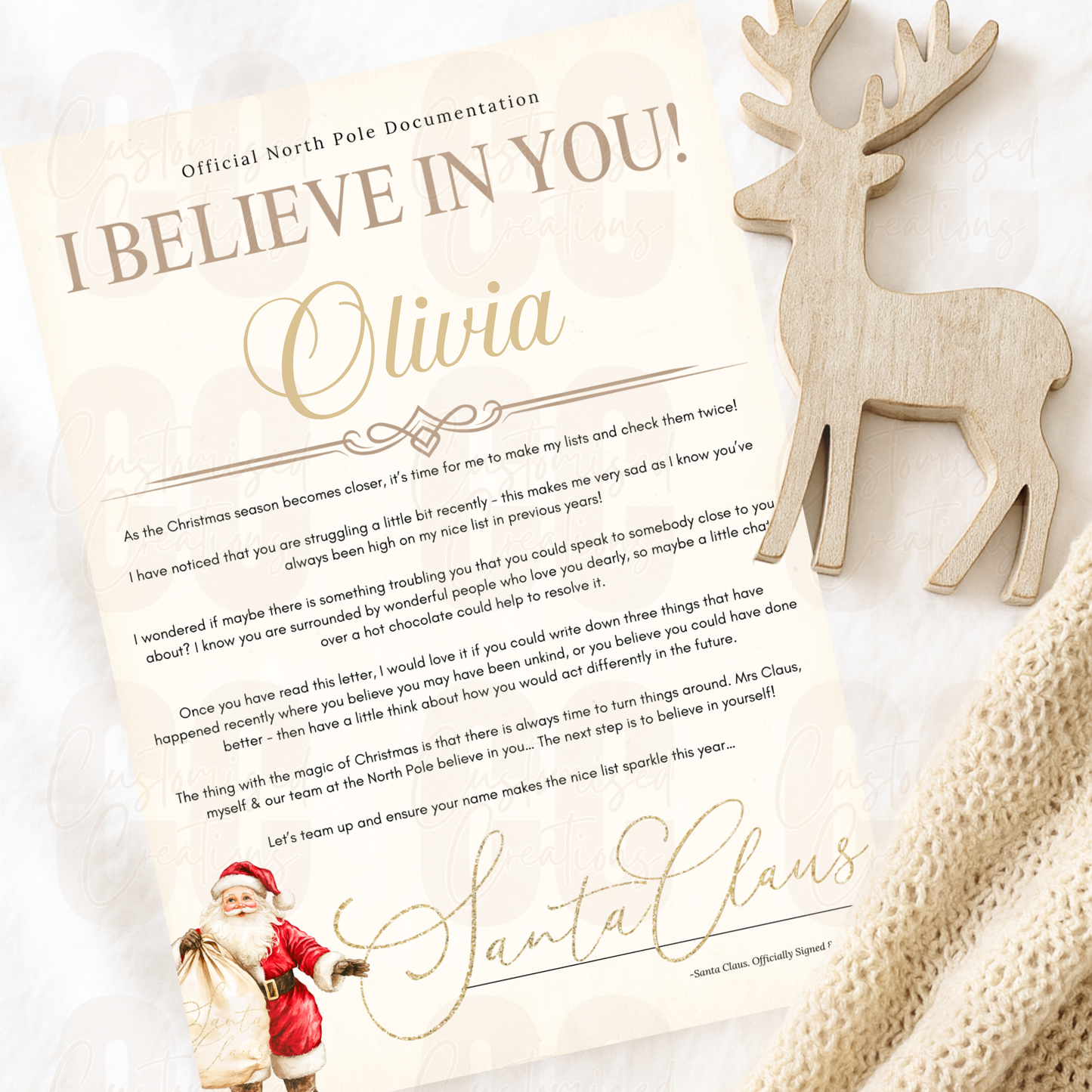 Personalised I believe in you letter - Santa's sack