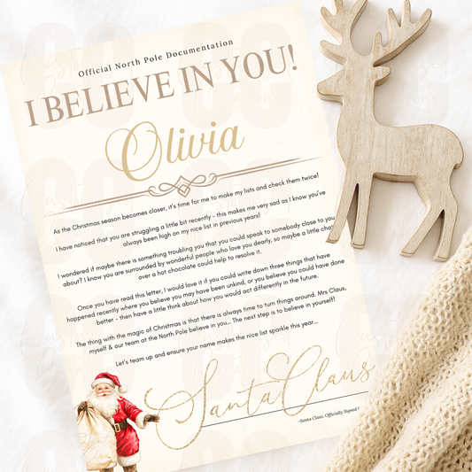 Personalised I believe in you letter - Santa's sack