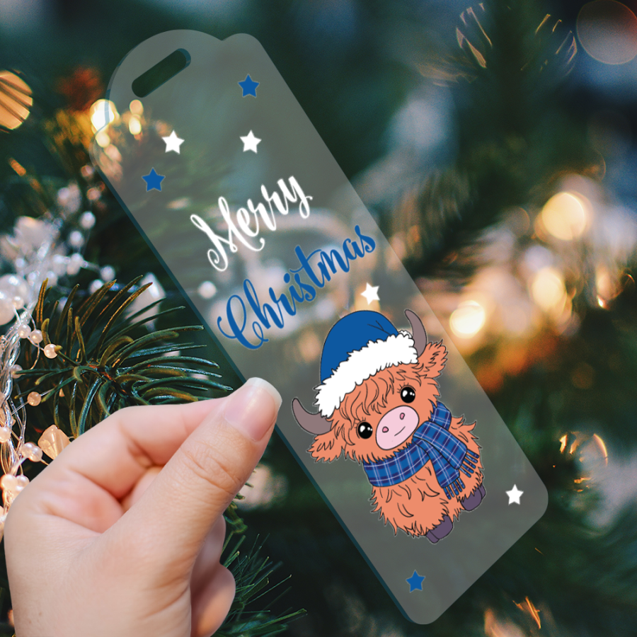 Blue highland cow bookmark