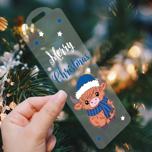 Blue highland cow bookmark