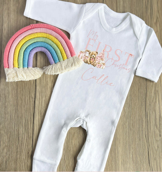 Pink bear my 1st Christmas babygrow