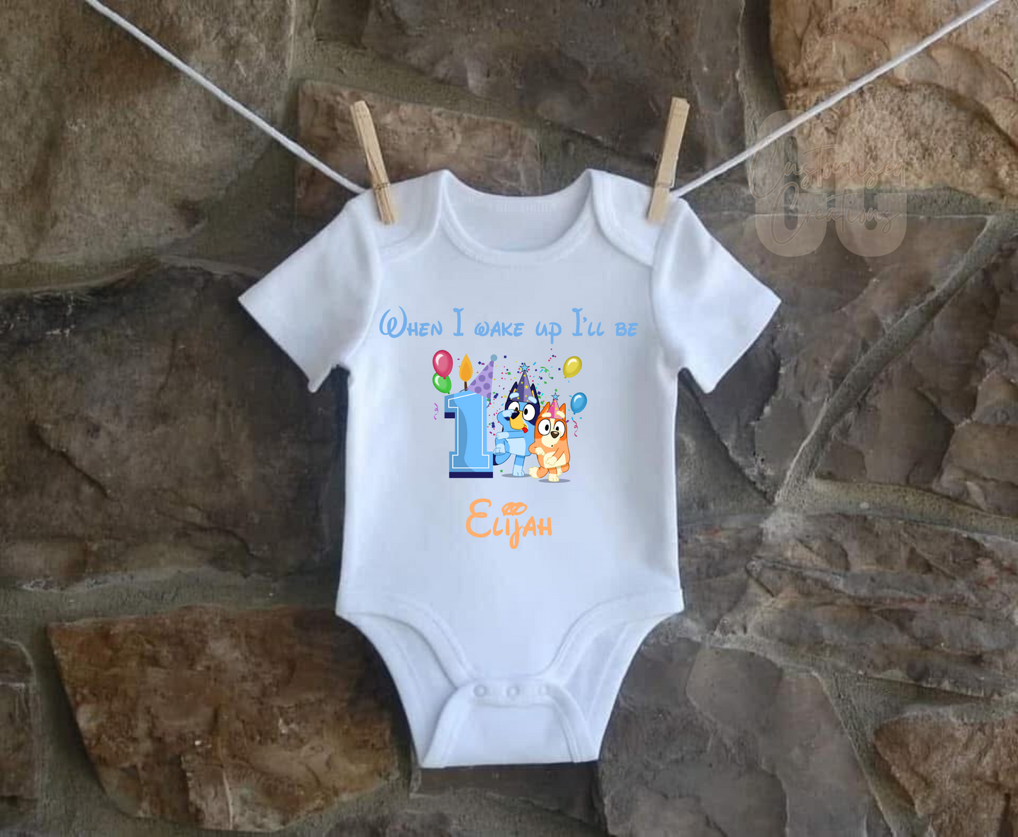 Bluey When I wake up i'll be one today baby vest