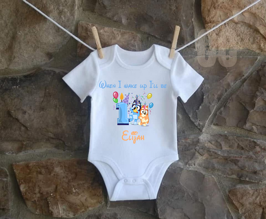 Bluey When I wake up i'll be one today baby vest