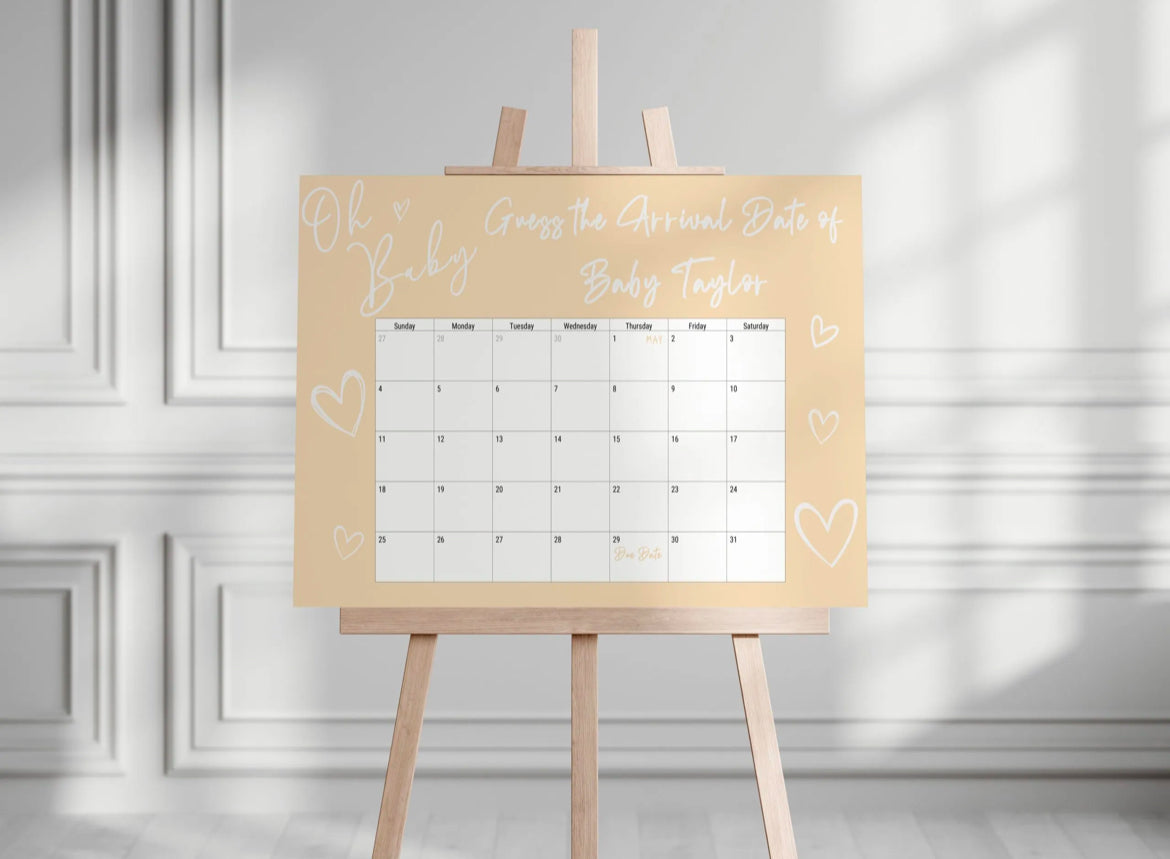 Oh Baby, Baby Shower Guess The Arrival Date Of Baby Board - pink, blue, neutral, grey