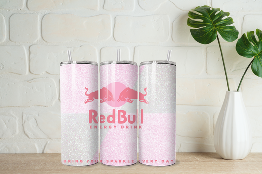 Pink/silver sparkle effect red bull  20oz tumbler