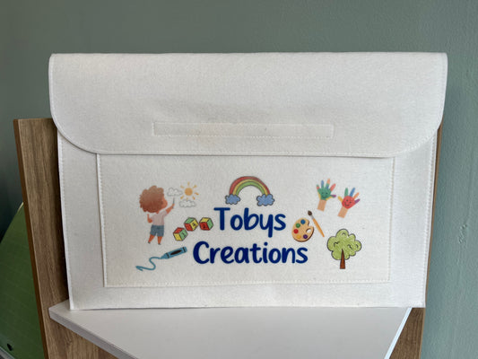 Cream children's drawings felt folder