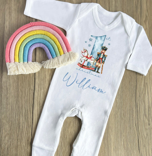 Blue nutcracker 1st Christmas babygrow