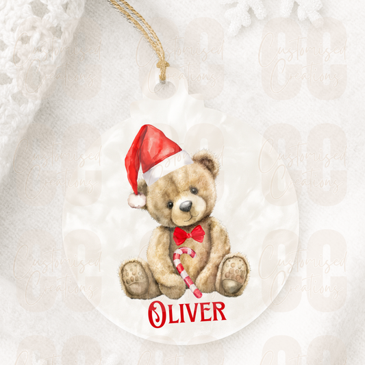 Acrylic Christmas bauble - bear with red hat