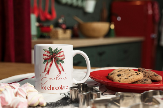 Christmas hot chocolate mug - Red and white bow