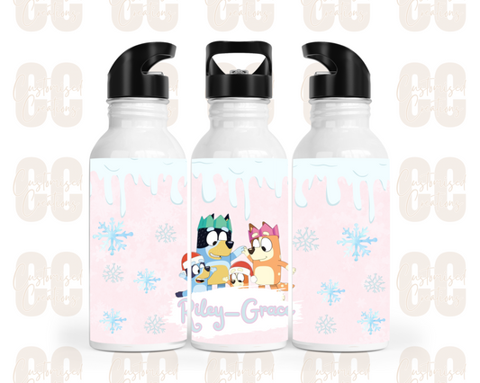 Christmas straw bottle - bluey