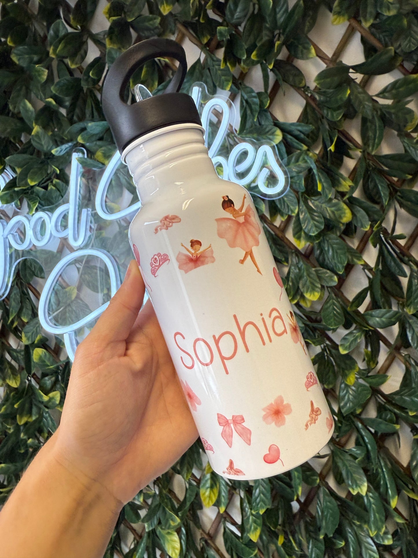 Stainless steel flip straw water bottle - ballerina
