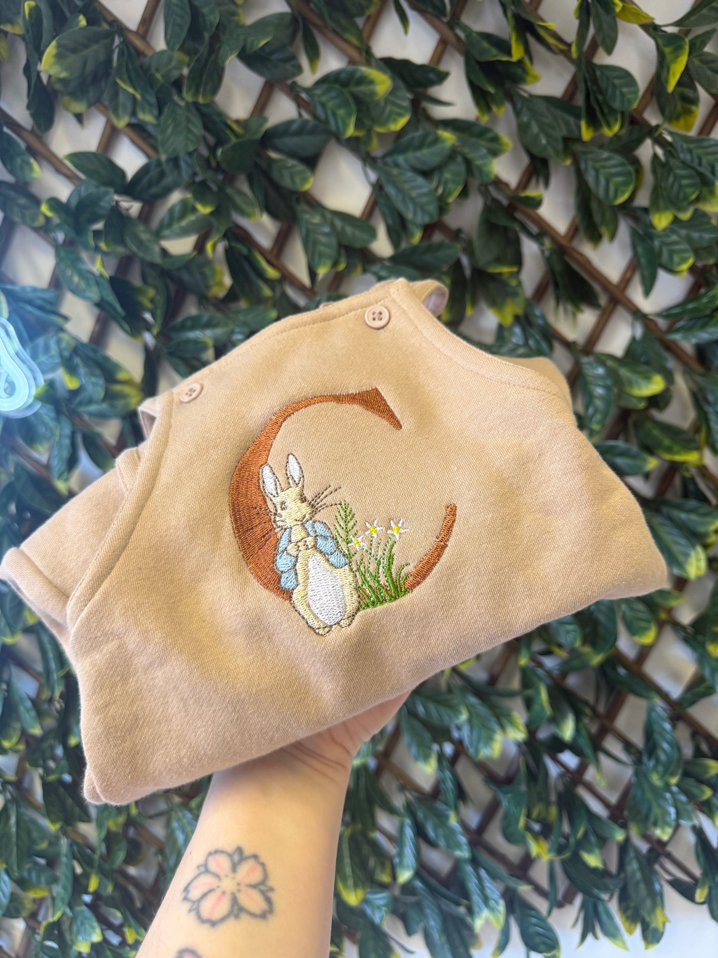 Warm Taupe Overalls - Peter Rabbit Initial