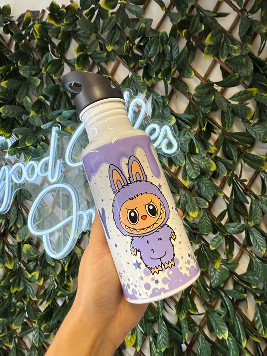 Stainless steel flip straw water bottle - blue Labubu