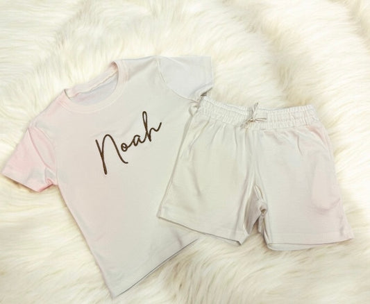 Embroidered OAT shorts and tshirt set