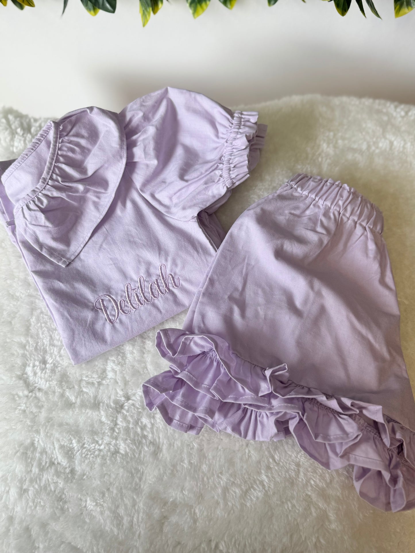 Embroidered linen frill summer set - all colours