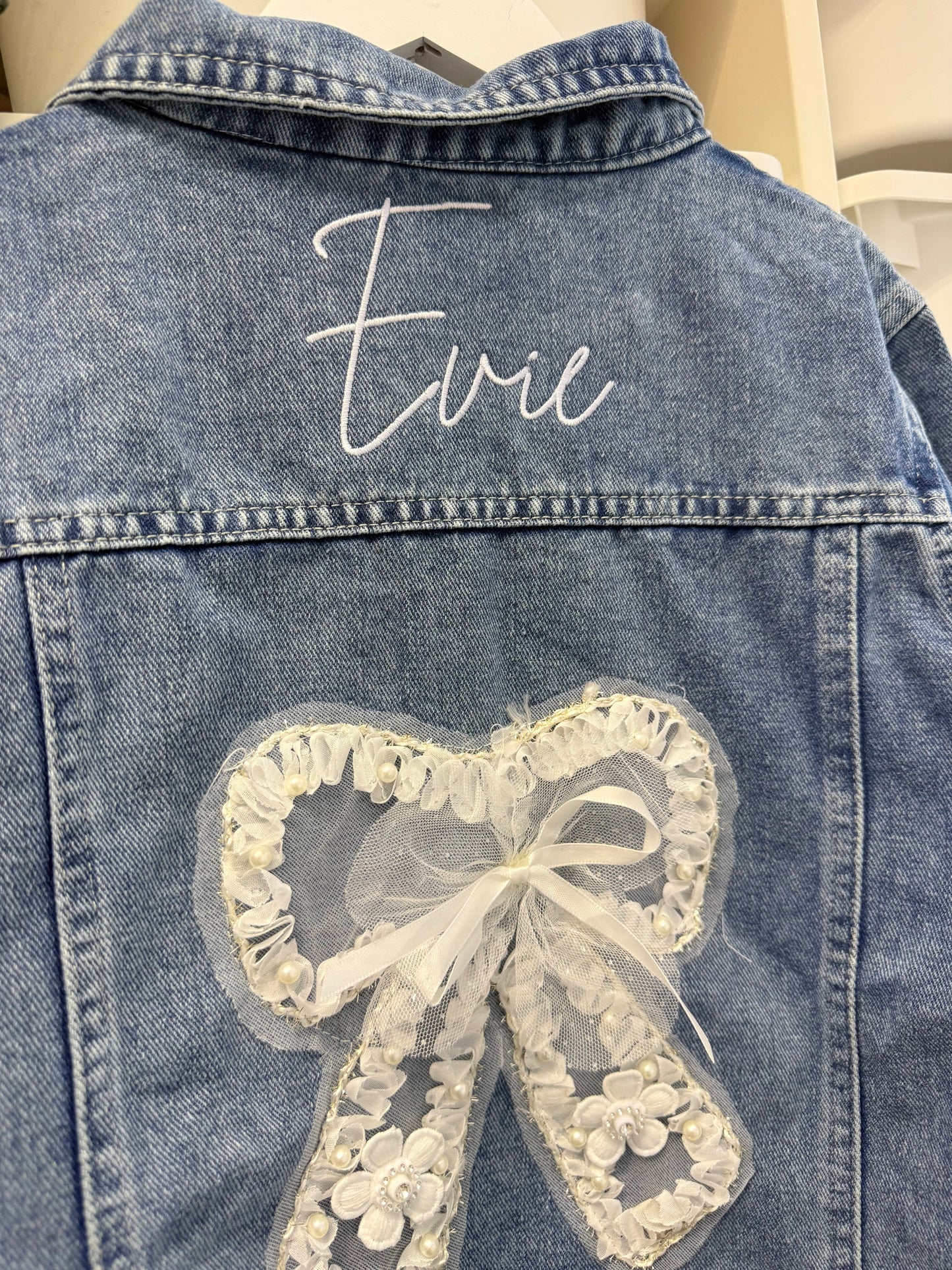 Bow denim jacket - embroidered