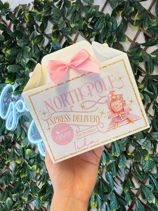 Pink North Pole express treat box