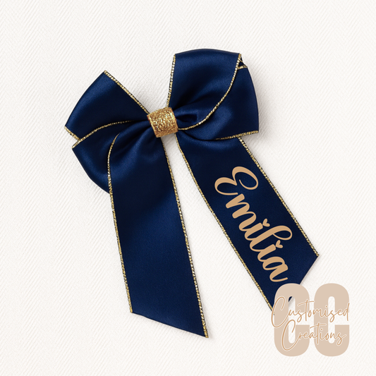6inch hair bow - navy/gold glitter
