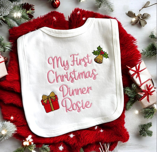 My first Dinner Christmas embroidered bib