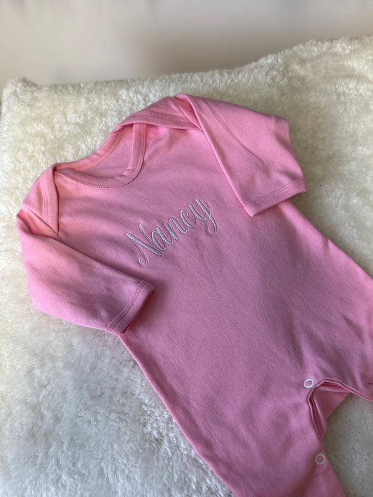 Pink Embroidered babygrow with child's name