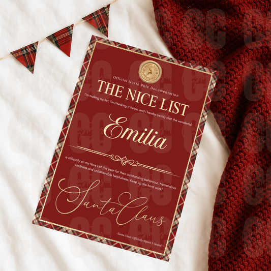 Personalised nice list letter - tartan