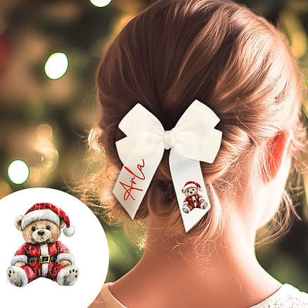 Christmas hair bow - white bear