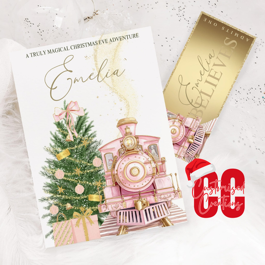 Christmas pink train story book and ticket set