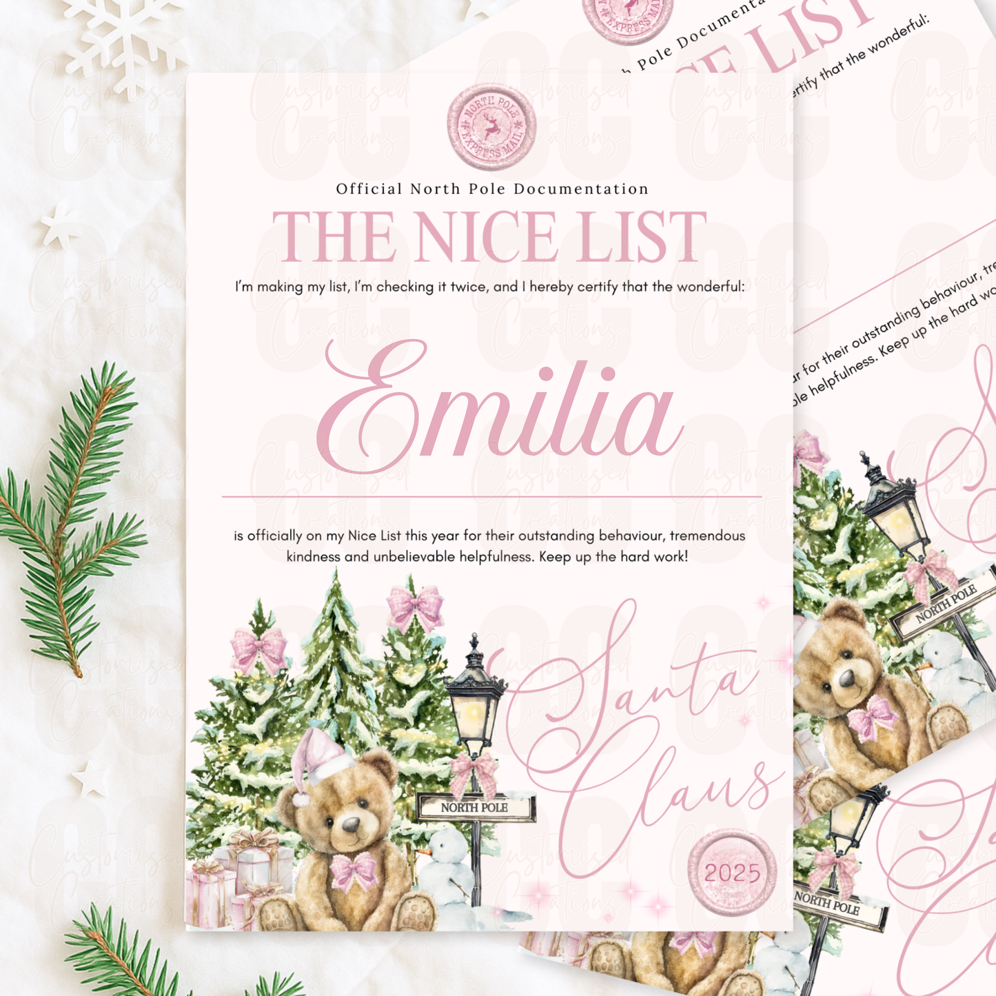 Personalised nice list letter - pink