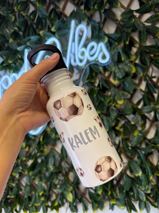 Stainless steel flip straw water bottle - football