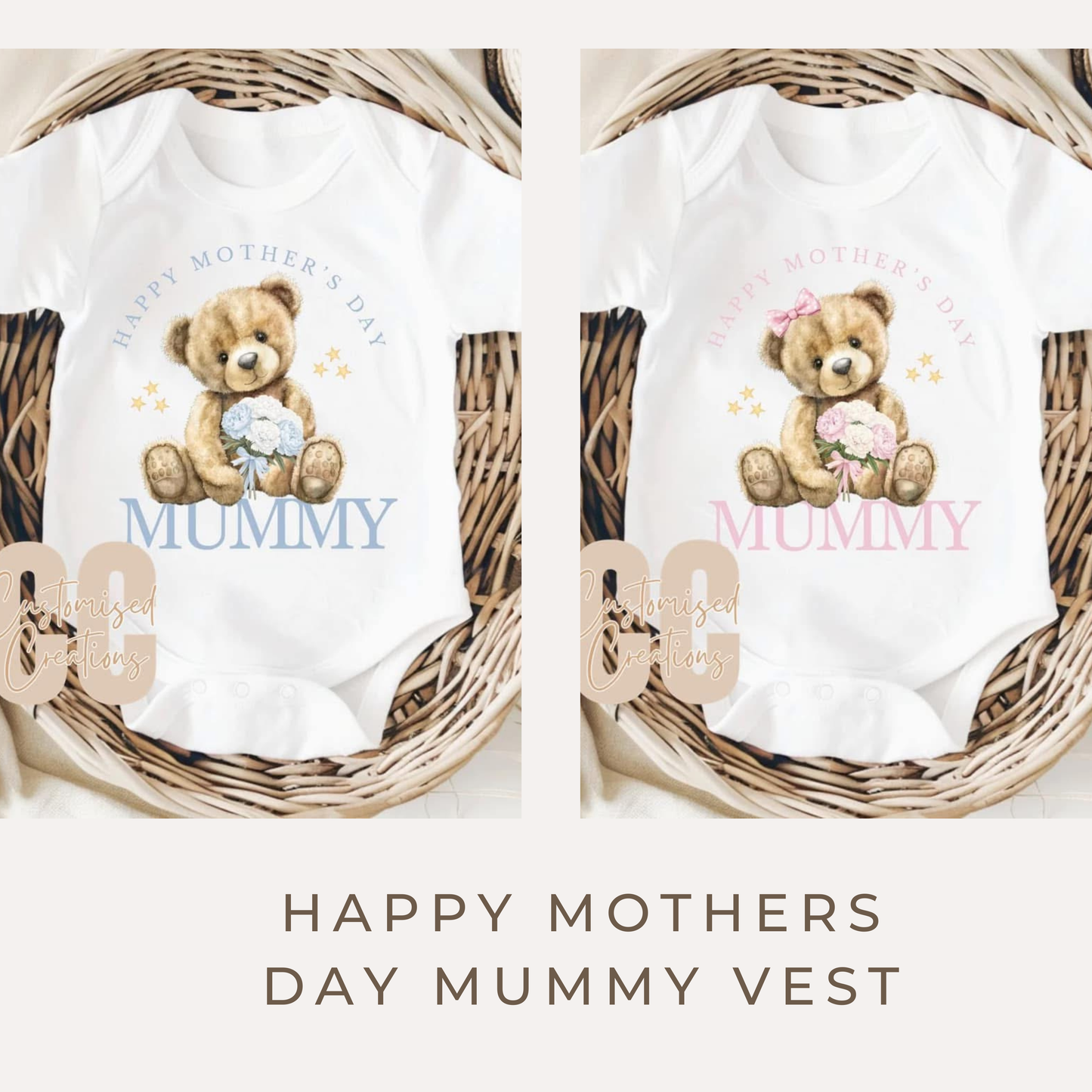 Mothers Day Baby Vest | Blue or Pink Bear - Mummy