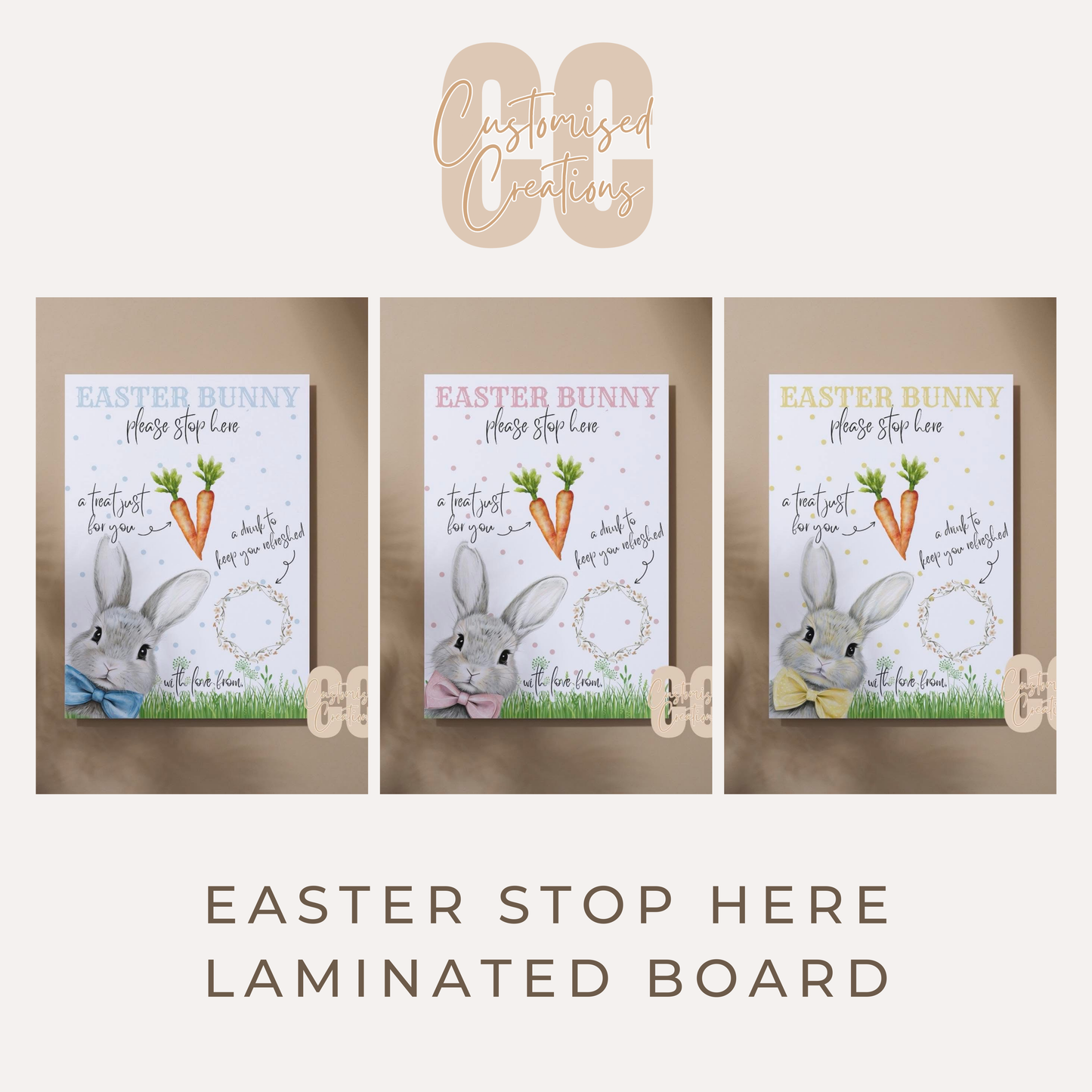 Personalised Laminated Easter Bunny Board – Carrot & Drink