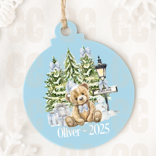 Acrylic Christmas bauble - blue bear