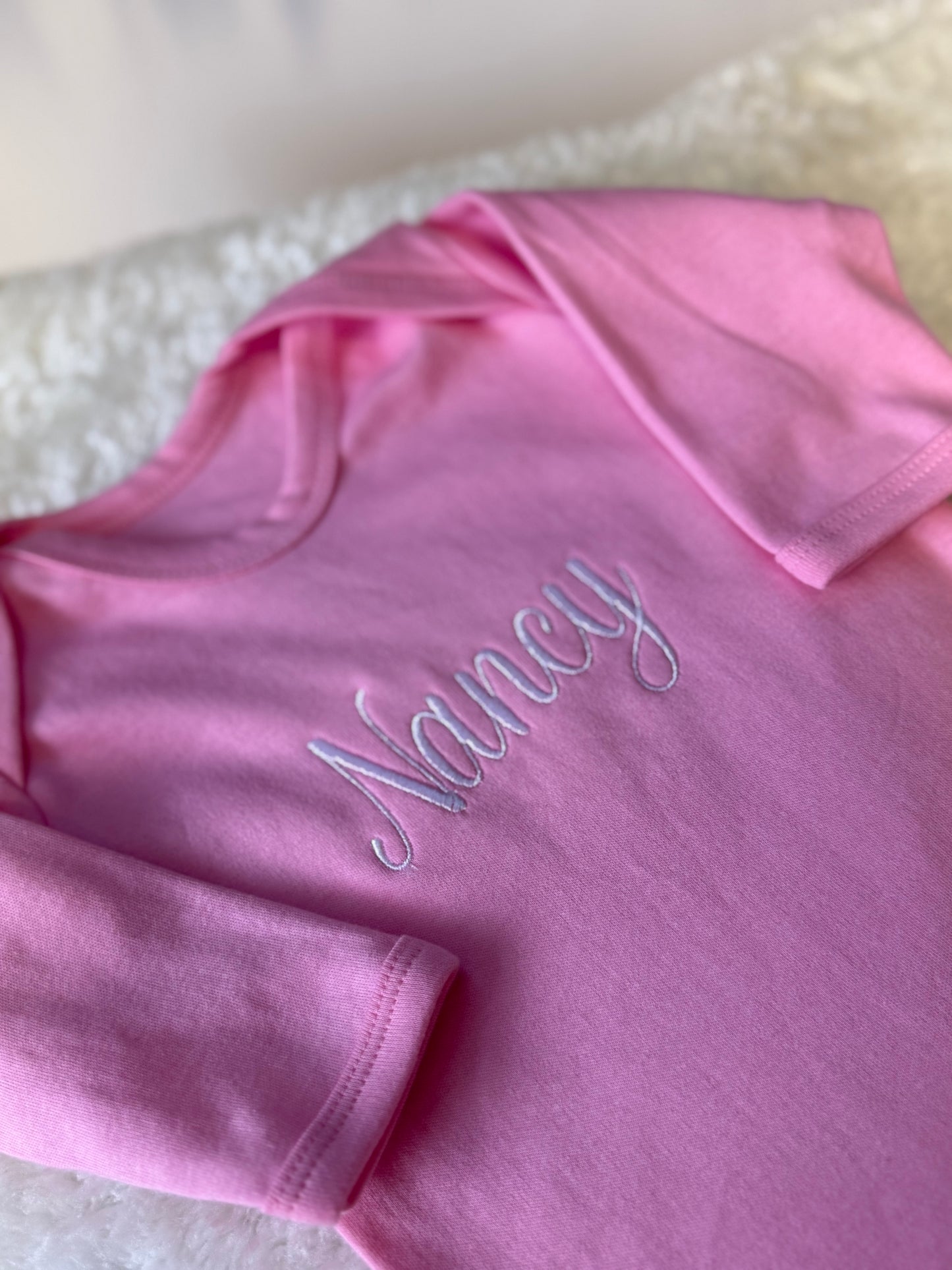Pink Embroidered babygrow with child's name