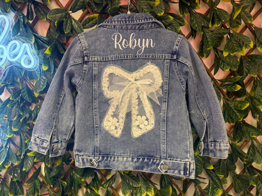 Bow denim jacket - embroidered