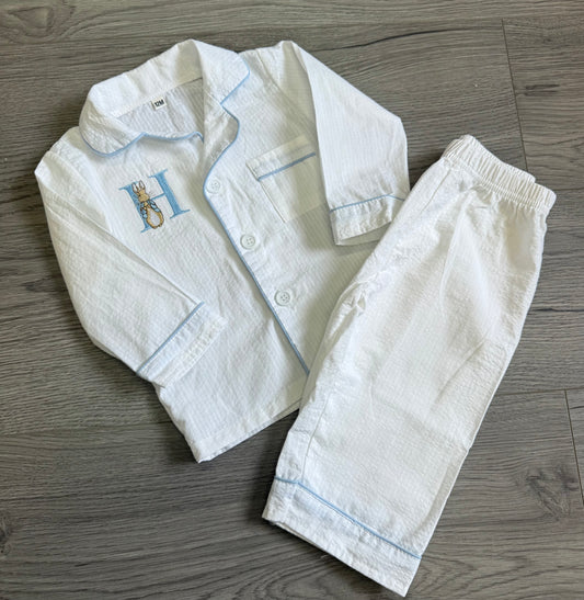 Embroidered initial rabbit pyjamas