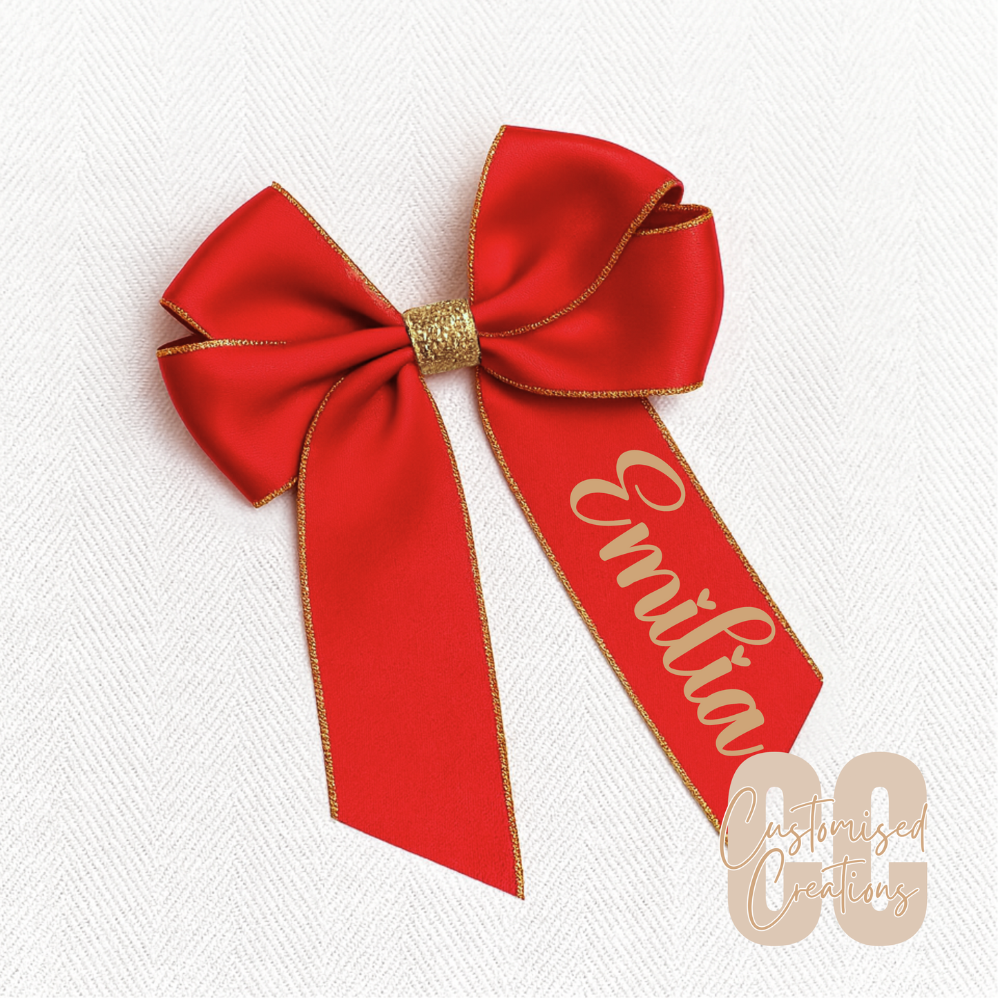 6inch hair bow - red/gold glitter