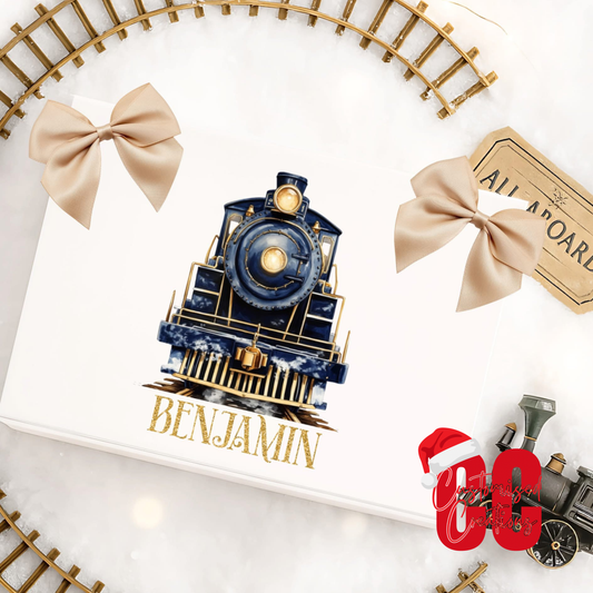 Christmas navy train magnetic gift box