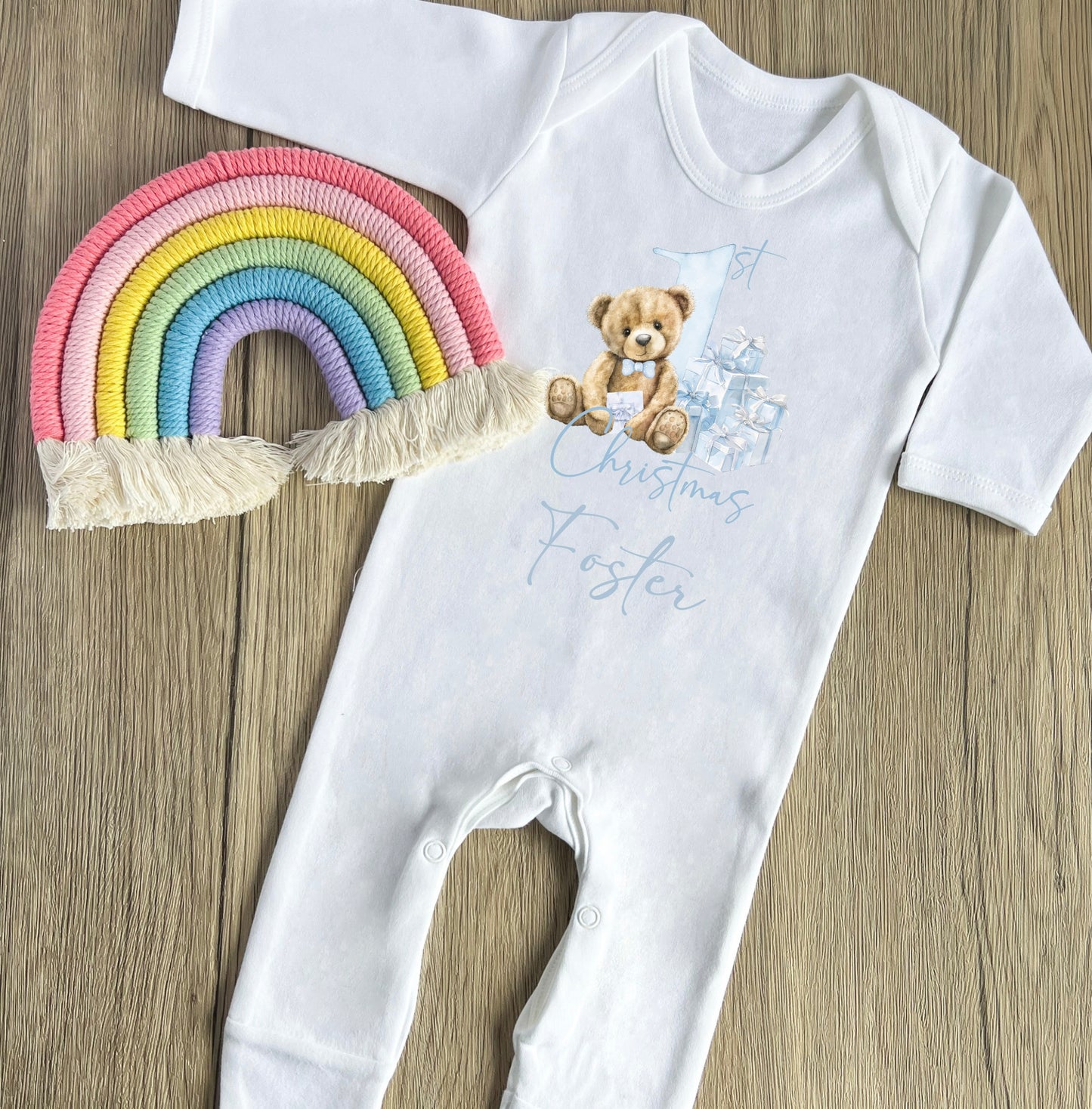 Blue bear 1st Christmas babygrow