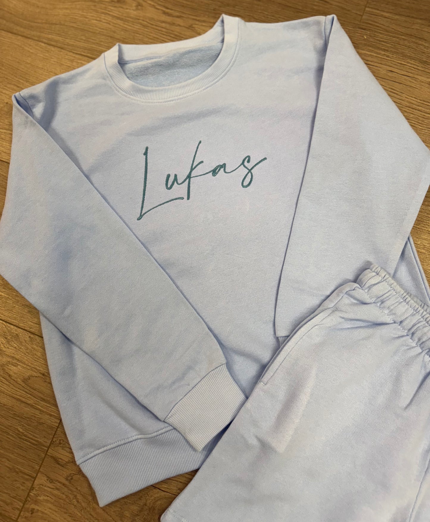 Embroidered oversized sweatshirt and short set Sky Blue