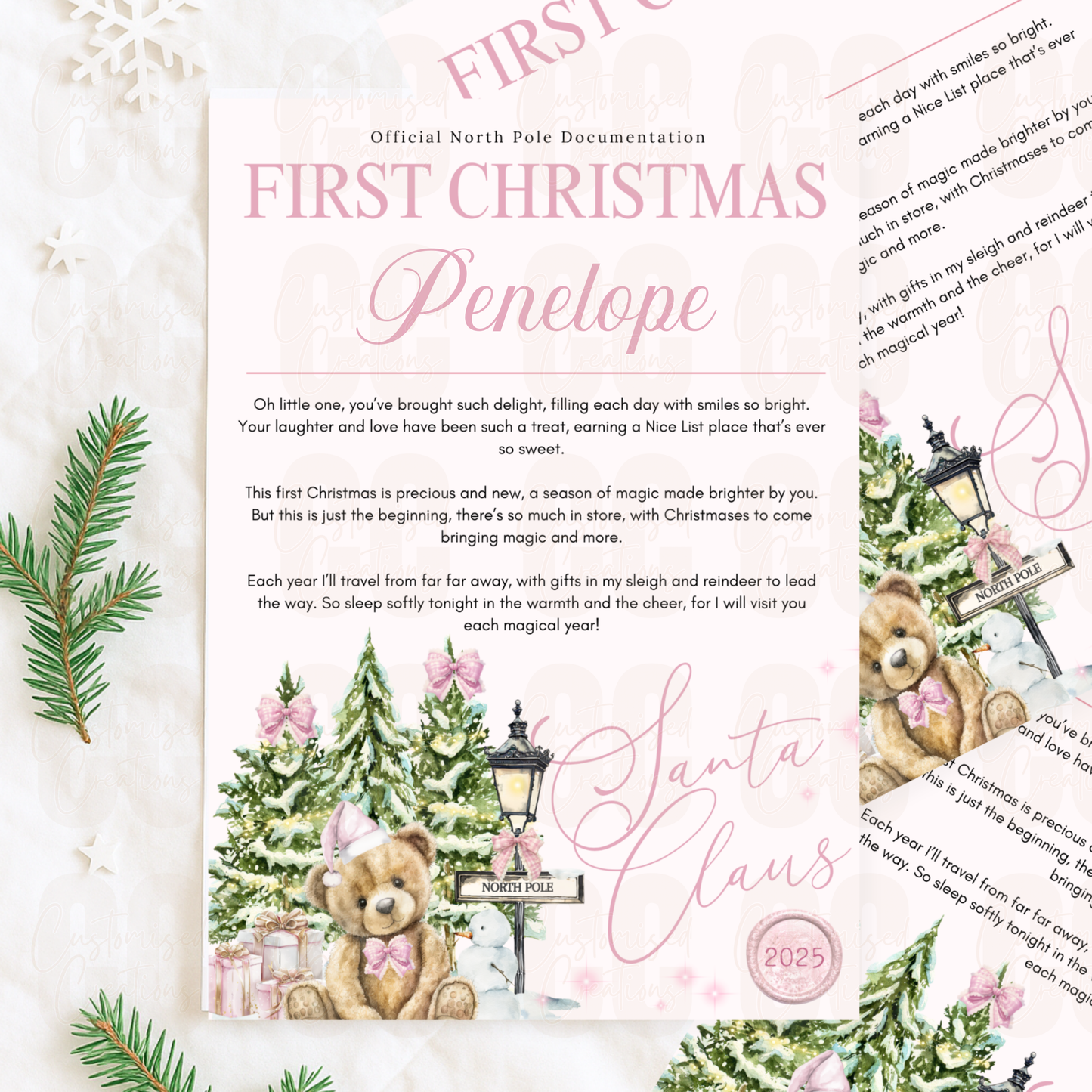 Personalised first Christmas letter - pink