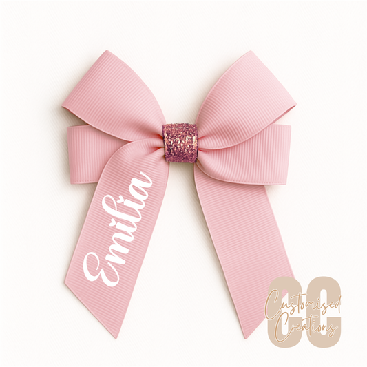 4inch hair bow - pink/pink glitter
