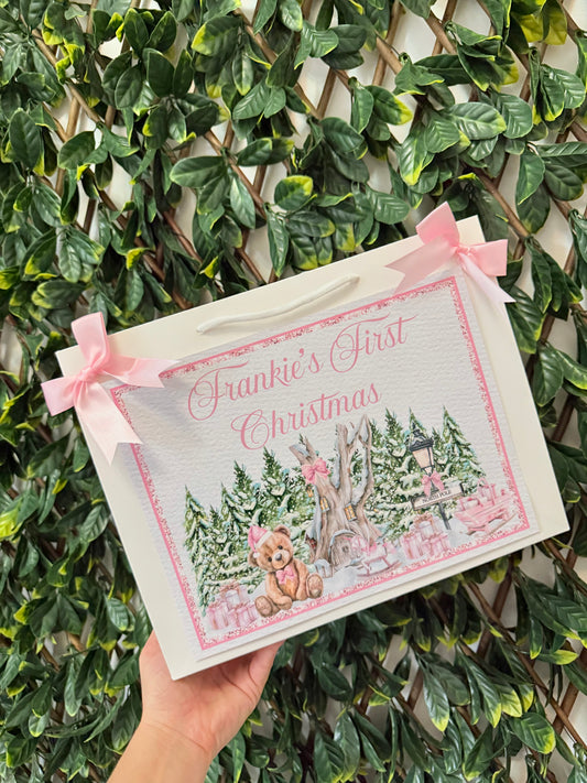 Pink bear first Christmas christmas gift bag