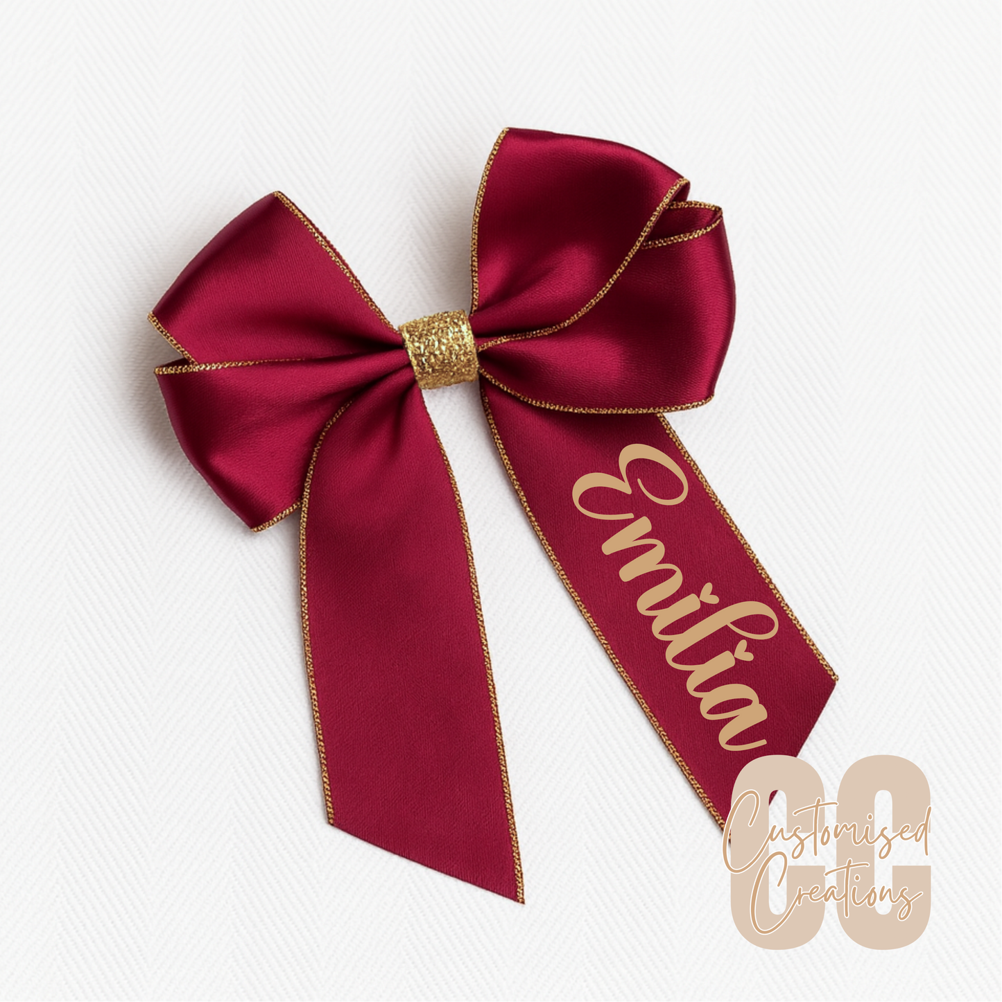 6inch hair bow - red/gold glitter