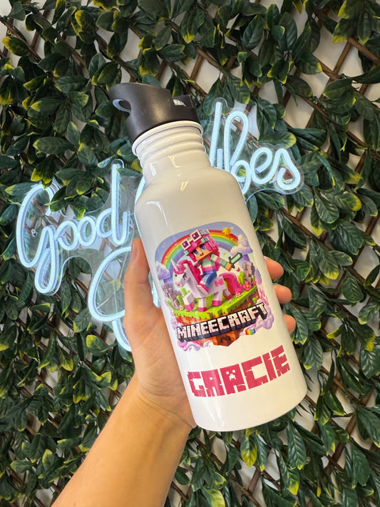 Stainless steel flip straw water bottle - Minecraft
