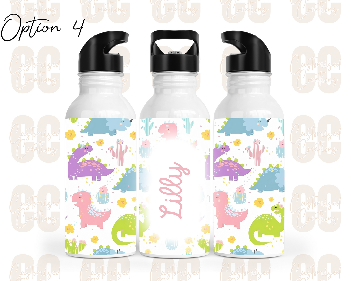 Stainless steel flip straw water bottle - dinosaur