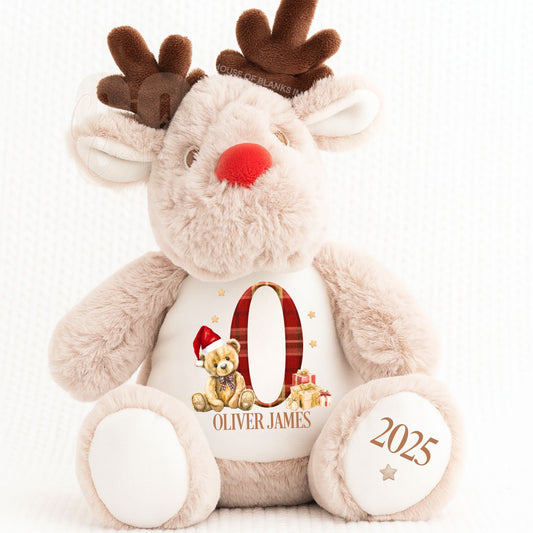 Christmas reindeer Teddy with initial