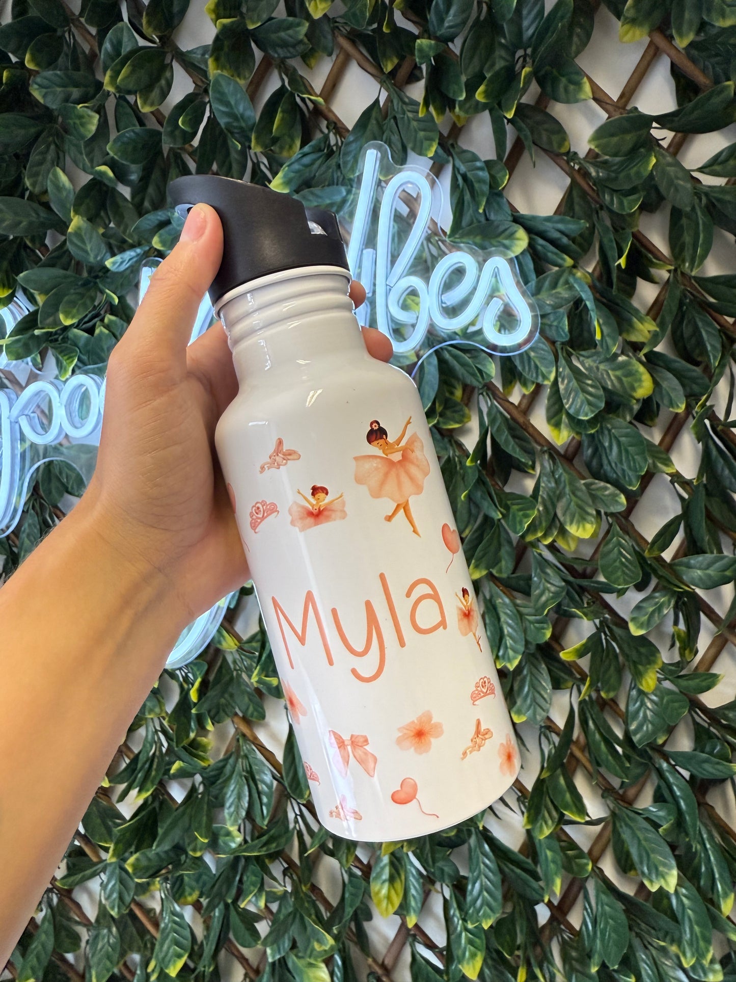 Stainless steel flip straw water bottle - ballerina