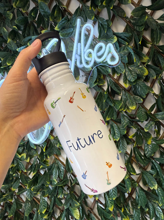 Stainless steel flip straw water bottle - guitars