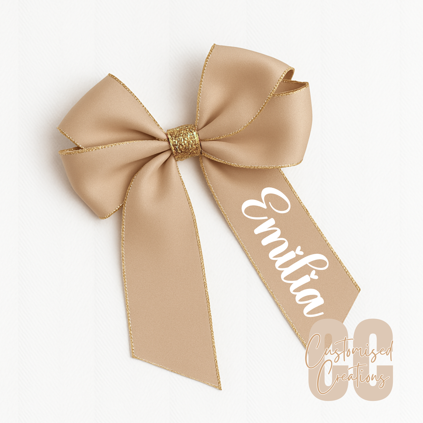 6inch hair bow - gold/gold glitter