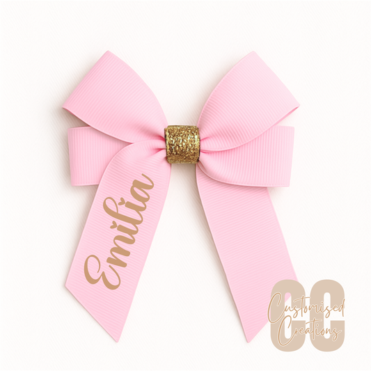 4inch hair bow - pink/gold glitter